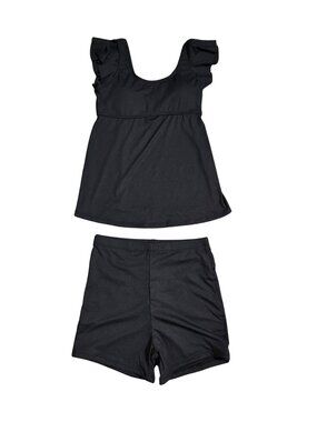 NWOT | Black Ribbed Ruffle Sleeve Tankini Set with High Waisted Swim Shorts | Sm